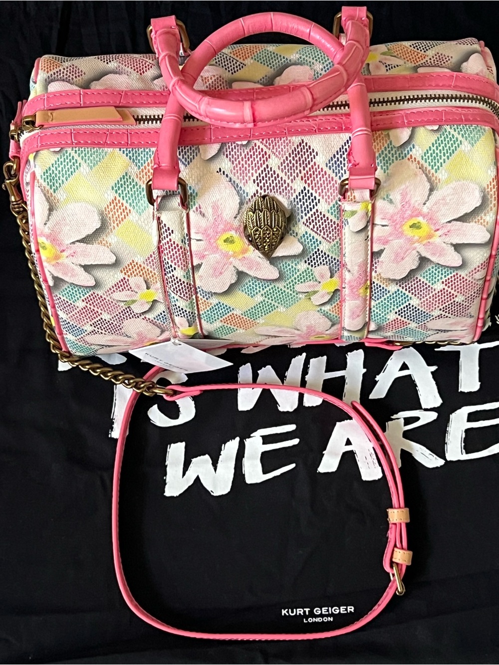Authentic Brand New with Tags!!!! Kurt Geiger Pink Floral Quilted Satchel